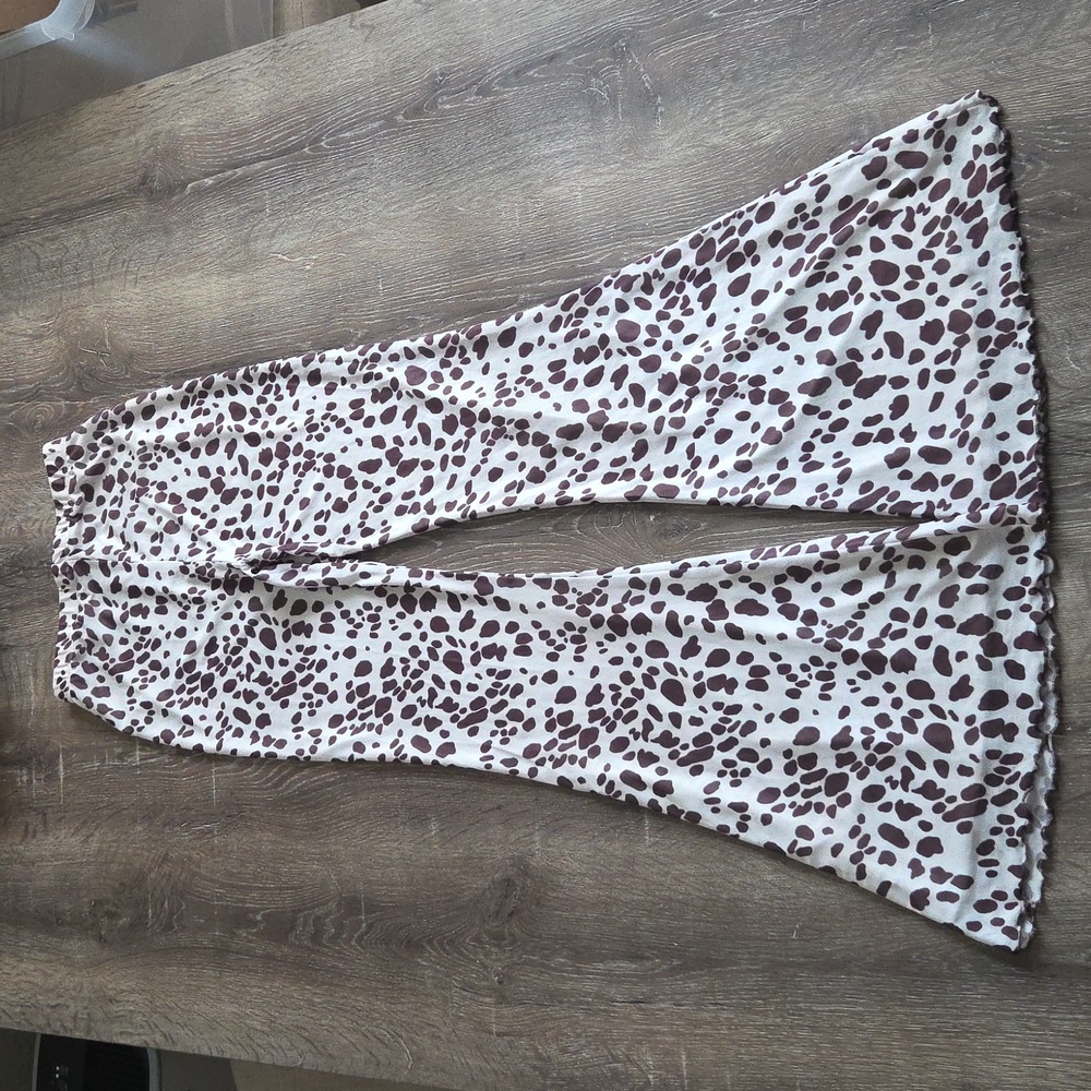 Glassons Animal Print Flare Layered Mesh High Waist Stretchy Pants XS Cow Print - Picture 12 of 12